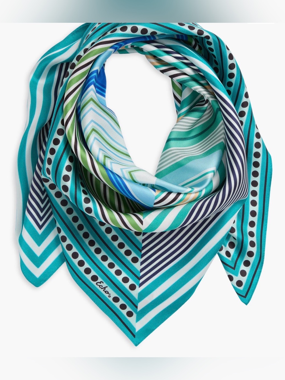 Echo Stripe Vortex Square Silk Scarf, Hawaiian Ocean, 35”x35”, MSRP $99